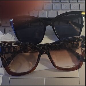 Elegant Black and Leopard Pattern Sunglasses